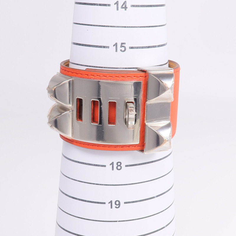 HERMES Swift皮革Collier De Chien Bracelet手鐲Rouge Pivoine-10