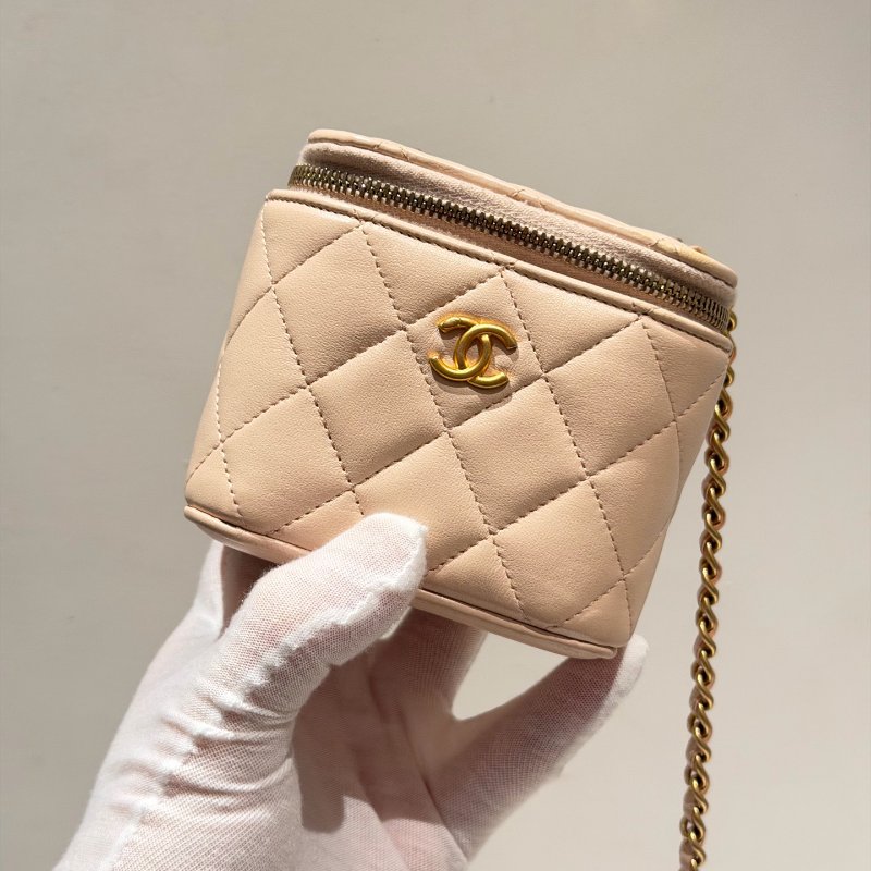 香奈兒/Chanel 金球裸粉色化粧盒鏈條包-6