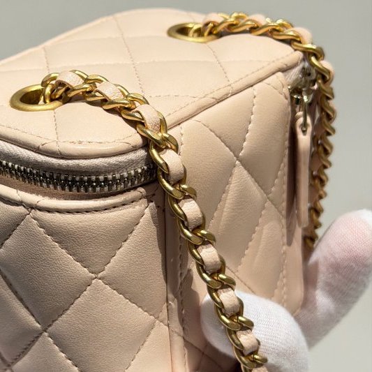 香奈兒/Chanel 金球裸粉色化粧盒鏈條包-9