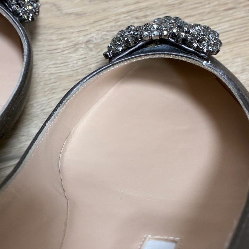 Manolo Blahnik HANGISIFLAT深灰色緞面寶石平底鞋 原價44900-7