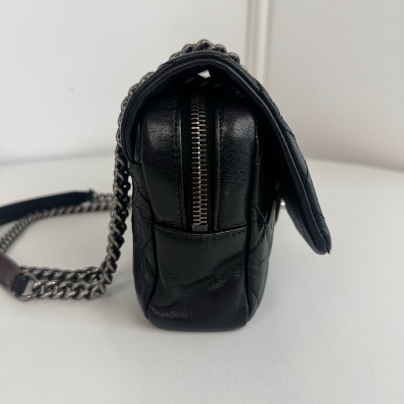 香奈兒/Chanel 黑銀孟買繫列油蠟牛皮口蓋CF鏈條包-2