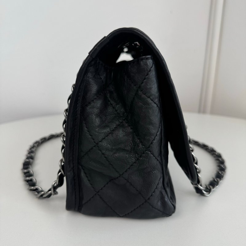 香奈兒/Chanel 黑銀牛皮雙口袋機場鏈條包-2