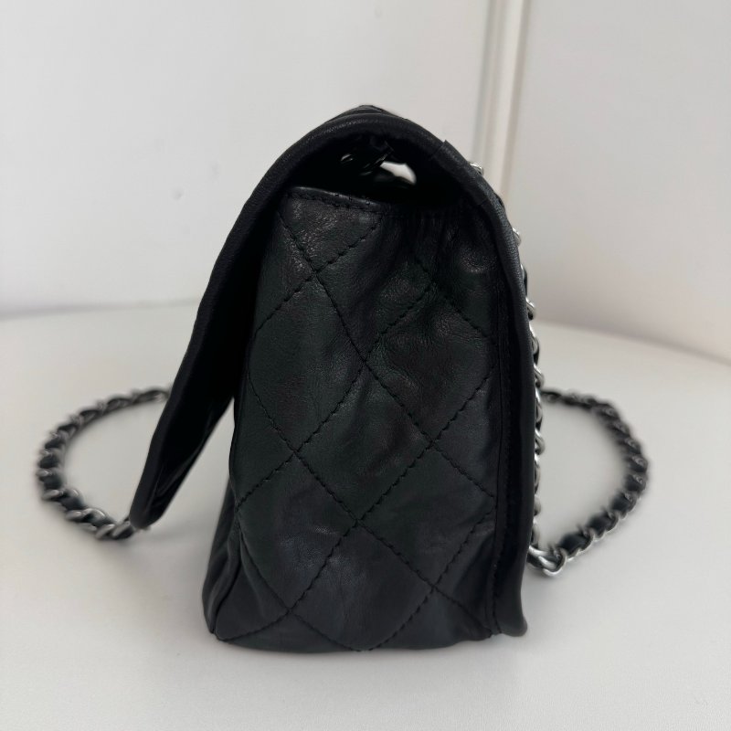 香奈兒/Chanel 黑銀牛皮雙口袋機場鏈條包-3