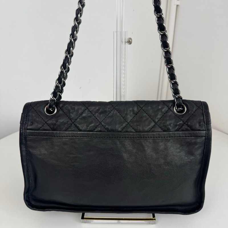 香奈兒/Chanel 黑銀牛皮雙口袋機場鏈條包-6