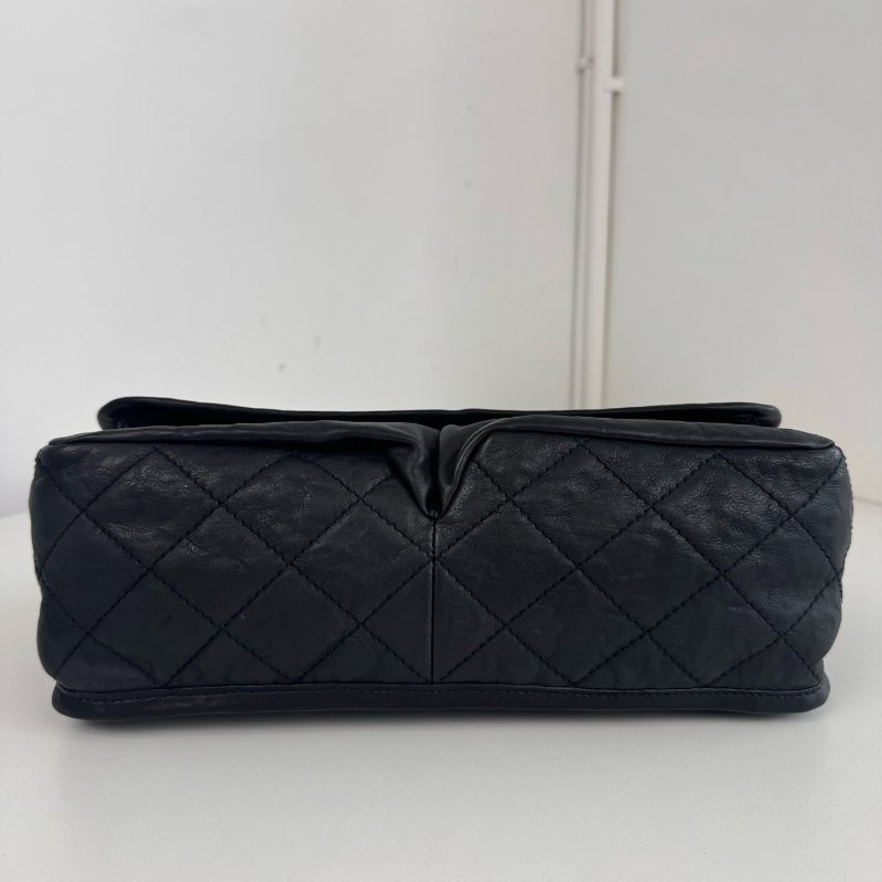 香奈兒/Chanel 黑銀牛皮雙口袋機場鏈條包-7