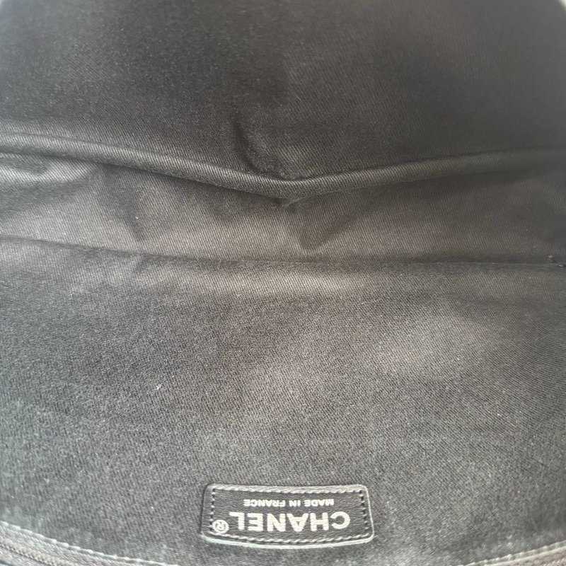 香奈兒/Chanel 黑銀牛皮雙口袋機場鏈條包-9