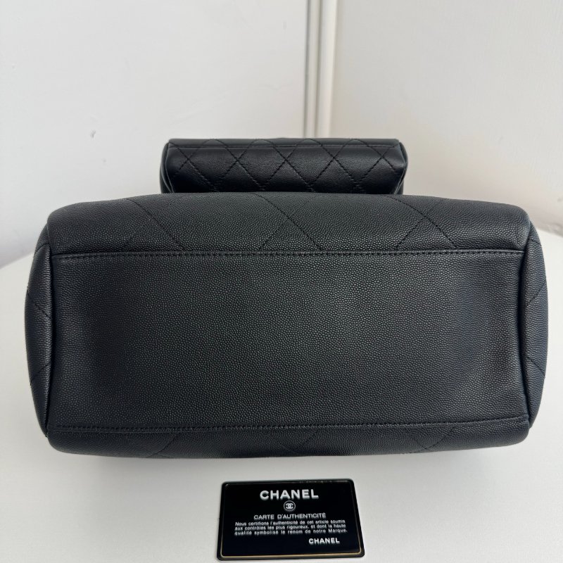 閒置新 香奈兒/Chanel 黑金小號 顆粒牛皮 圓柄保齡球波士頓包-5