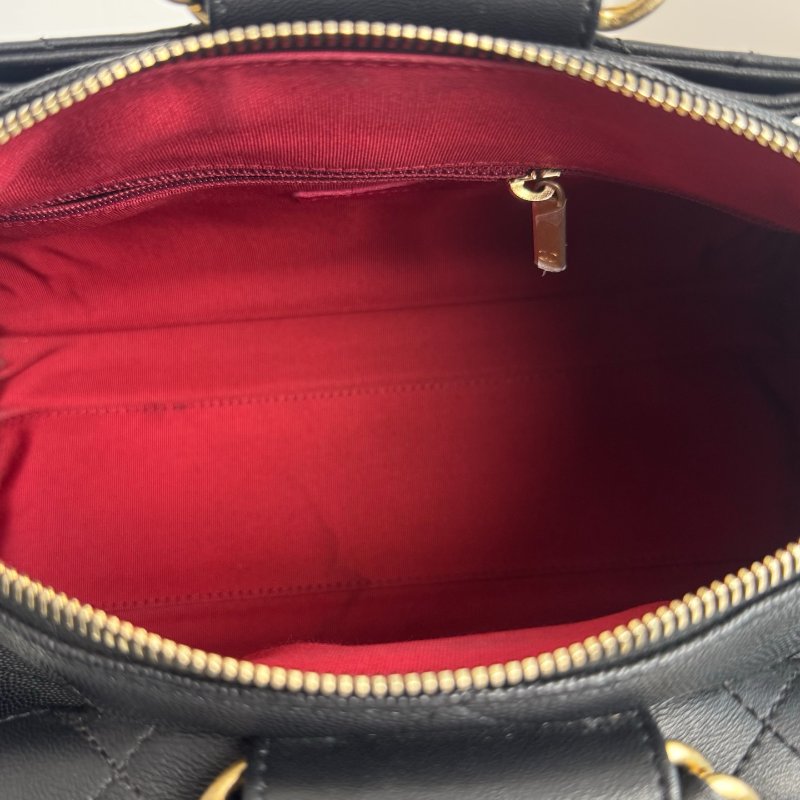 閒置新 香奈兒/Chanel 黑金小號 顆粒牛皮 圓柄保齡球波士頓包-10