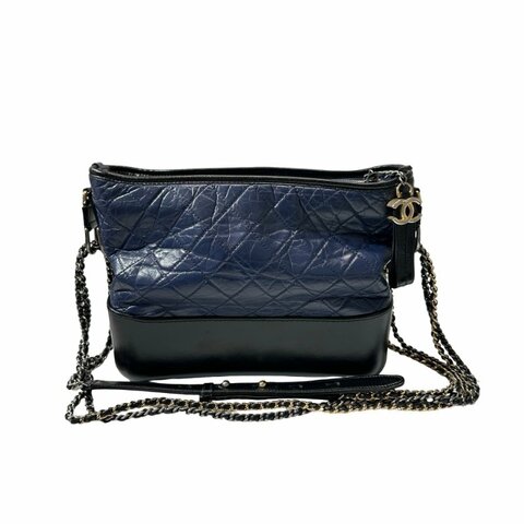 Used CHANEL Lambskin Leather Gabrielle Cross Body Bag Navy GHW