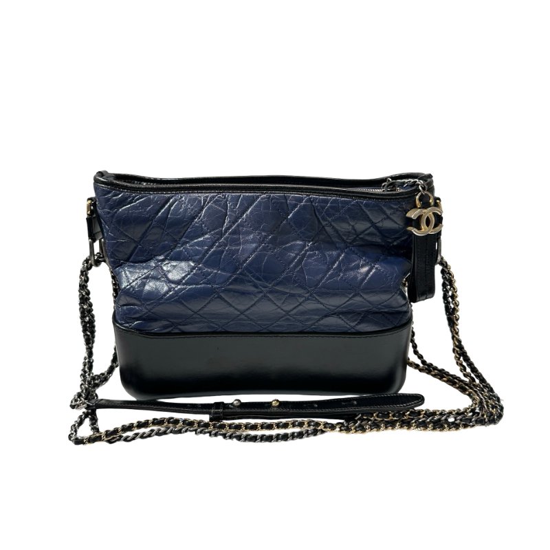 Used CHANEL Lambskin Leather Gabrielle Cross Body Bag Navy GHW-0