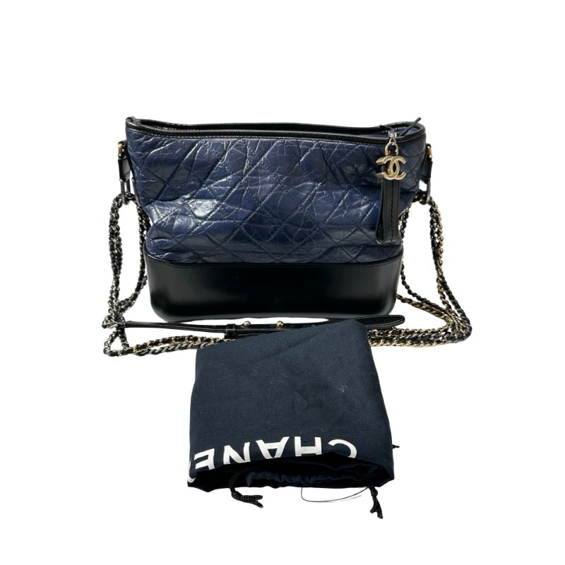 Used CHANEL Lambskin Leather Gabrielle Cross Body Bag Navy GHW-1