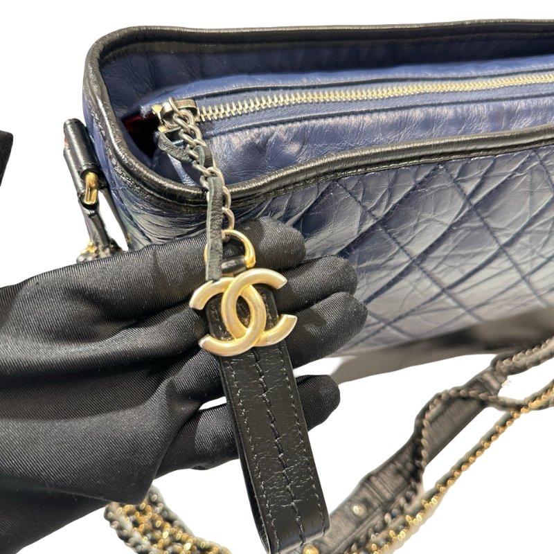 Used CHANEL Lambskin Leather Gabrielle Cross Body Bag Navy GHW-9