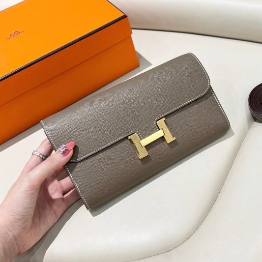 近新品 Hermes愛馬仕 康康 大象灰金扣-5