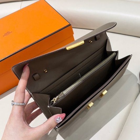 近新品 Hermes愛馬仕 康康 大象灰金扣-8