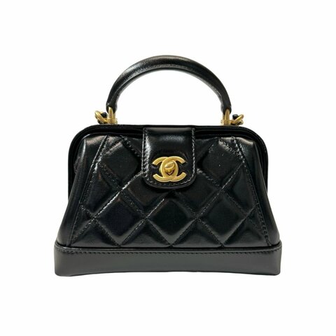 New CHANEL Mini with handle Cross Body Bag Black GHW