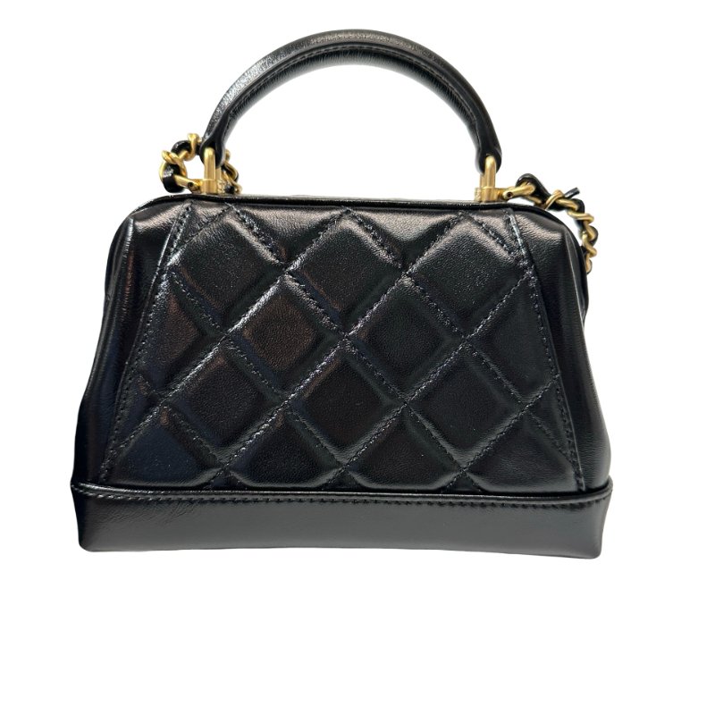 New CHANEL Mini with handle Cross Body Bag Black GHW-1