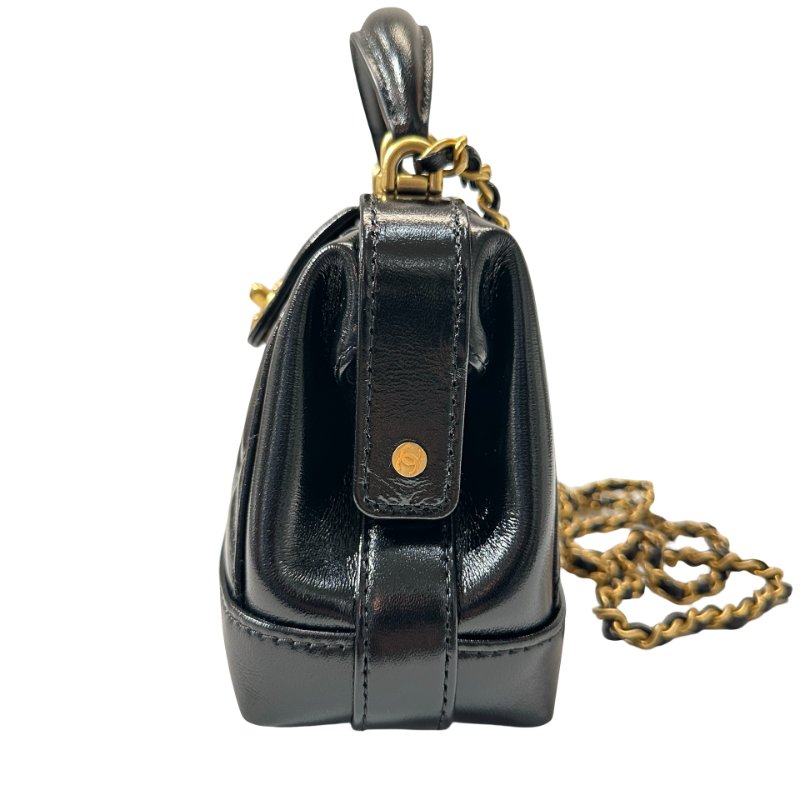 New CHANEL Mini with handle Cross Body Bag Black GHW-3