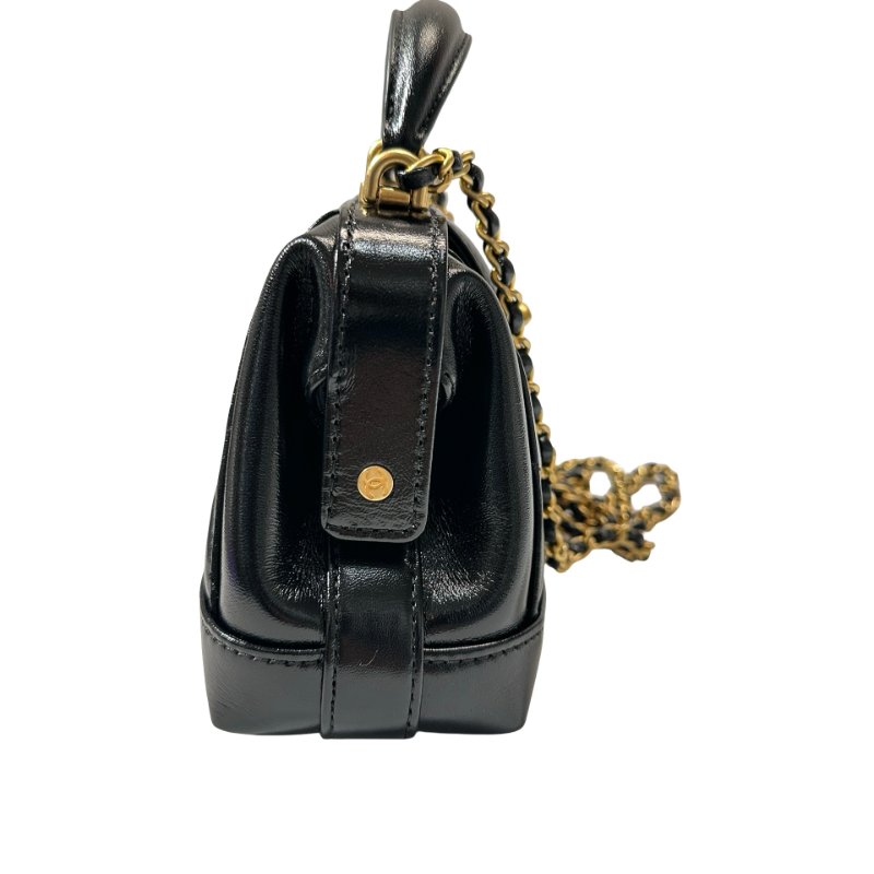 New CHANEL Mini with handle Cross Body Bag Black GHW-4