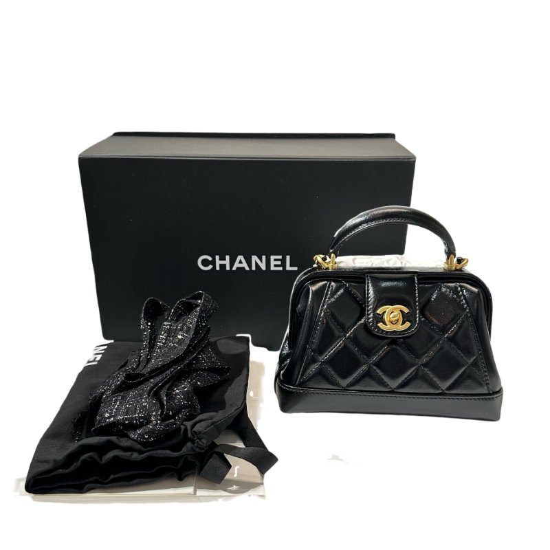 New CHANEL Mini with handle Cross Body Bag Black GHW-6