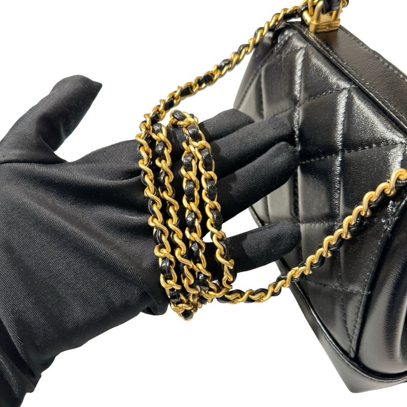 New CHANEL Mini with handle Cross Body Bag Black GHW-8