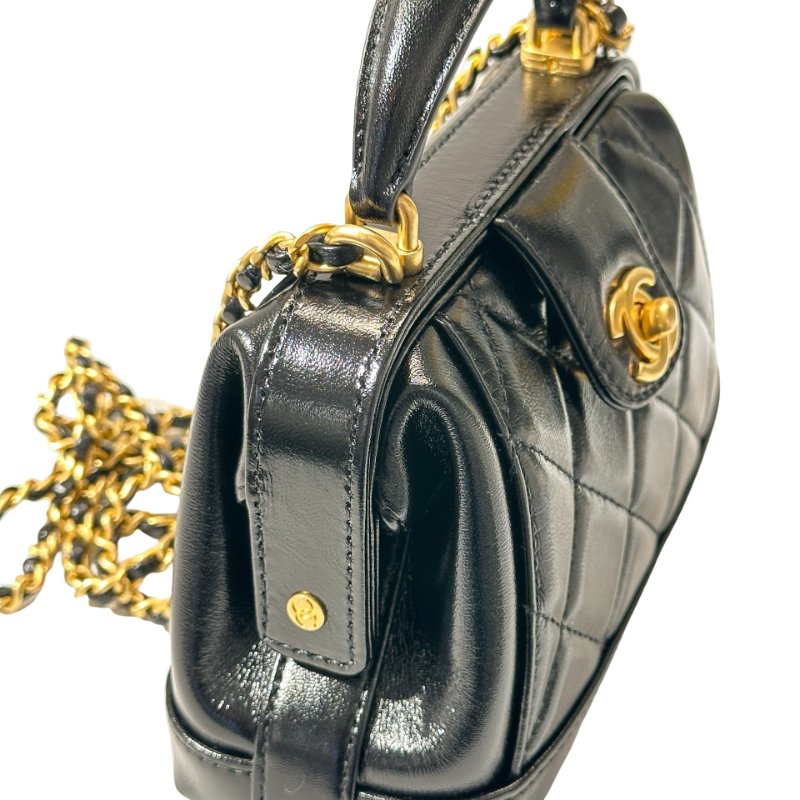 New CHANEL Mini with handle Cross Body Bag Black GHW-9