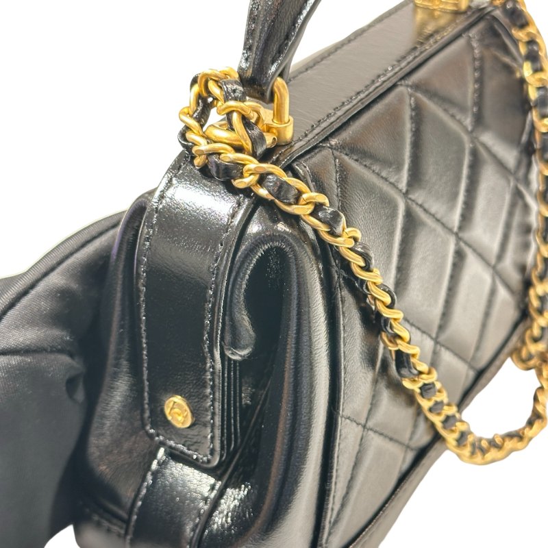 New CHANEL Mini with handle Cross Body Bag Black GHW-12