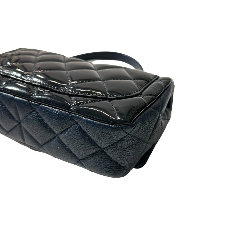 Used CHANEL Patent Leather MINI FLAP 20 CM Chain Shoulder Bag Navy Blue GHW-8