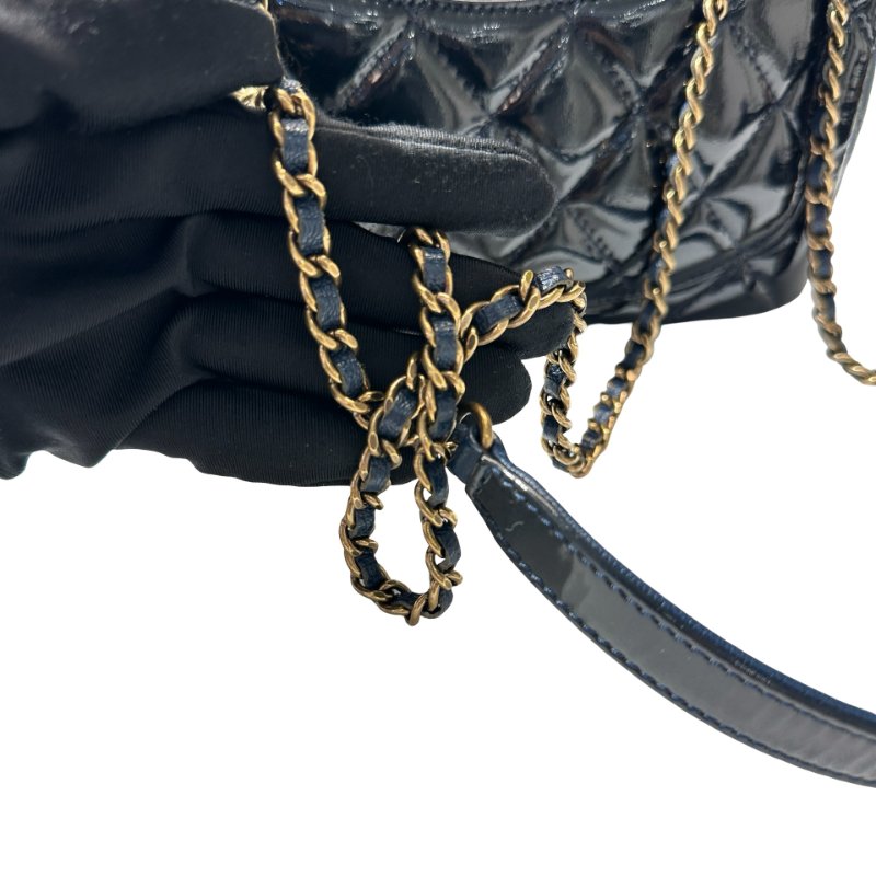 Used CHANEL Patent Leather MINI FLAP 20 CM Chain Shoulder Bag Navy Blue GHW-10