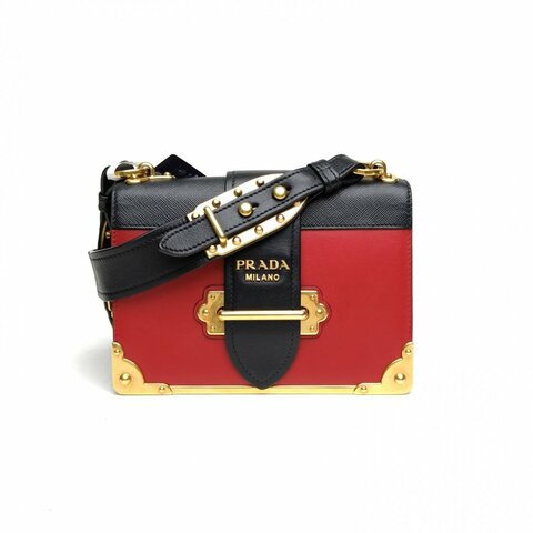 PRADA Cahier盒子包20拼色牛皮金扣肩背包