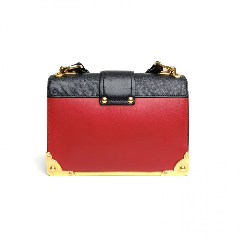 PRADA Cahier盒子包20拼色牛皮金扣肩背包-2