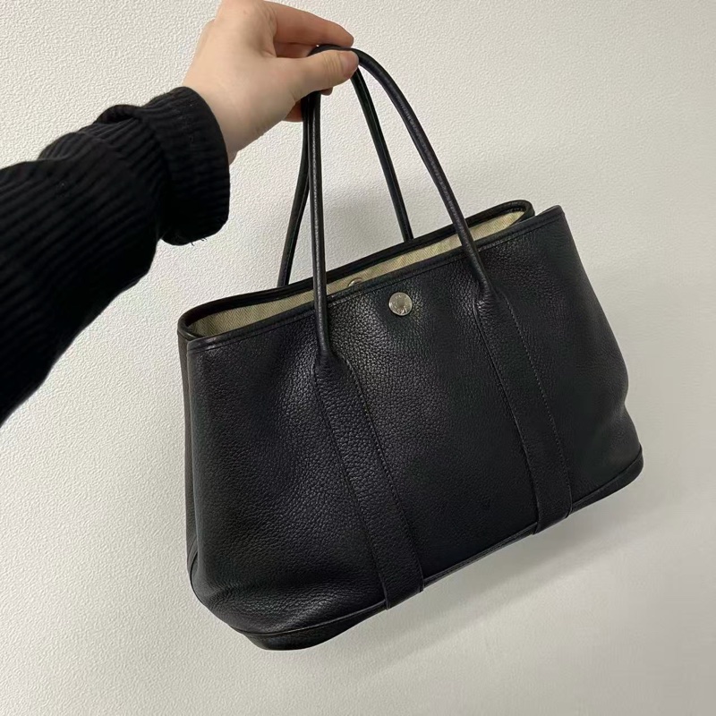 「JL精品代購」9新 愛馬仕黑色全皮花園30-0