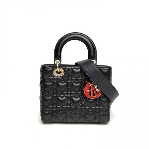 DIOR Lady戴妃包四格徽章黑色羊皮金扣2021肩背包