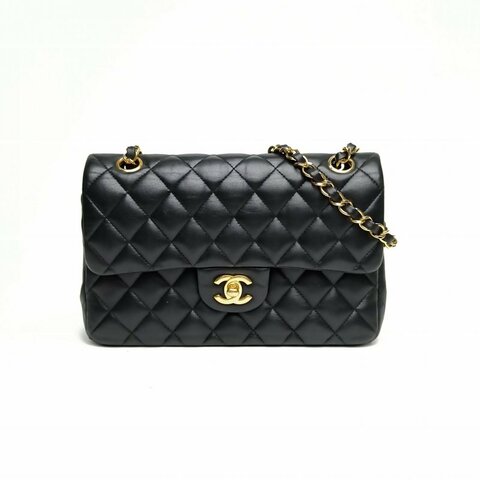 CHANEL CF口蓋包小號23黑色羊皮20開金扣菱格紋肩背包