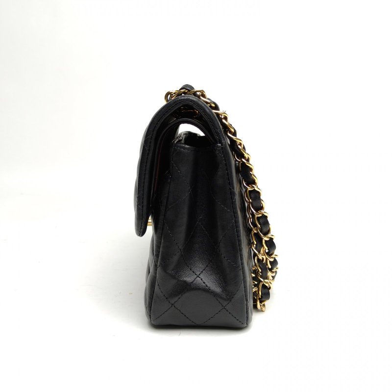 CHANEL CF口蓋包小號23黑色羊皮20開金扣菱格紋肩背包-1