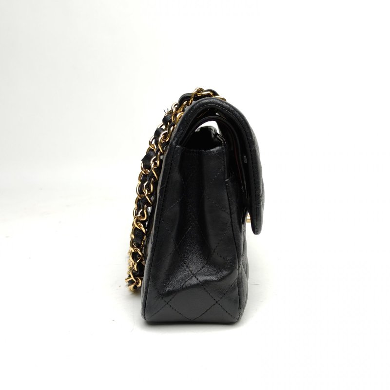 CHANEL CF口蓋包小號23黑色羊皮20開金扣菱格紋肩背包-3