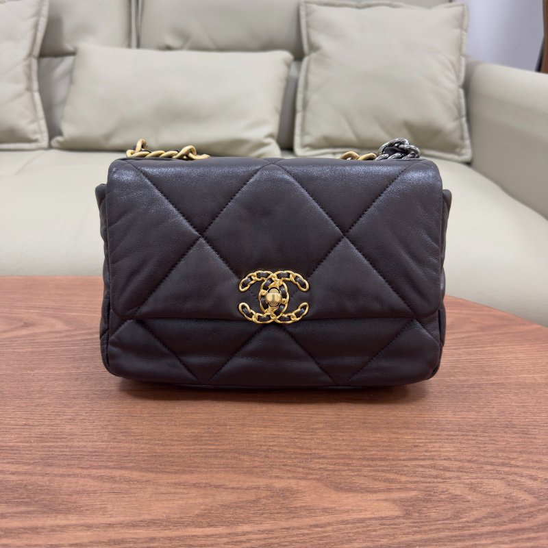 芯片款 香奈兒/Chanel 19Bag小號深棕色 金銀鏈條羊皮-5