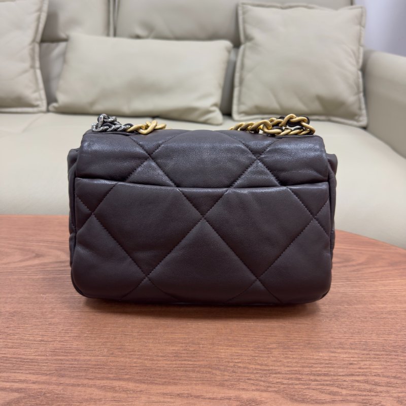 芯片款 香奈兒/Chanel 19Bag小號深棕色 金銀鏈條羊皮-6