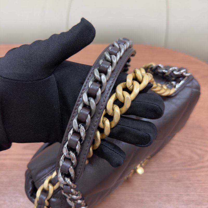 芯片款 香奈兒/Chanel 19Bag小號深棕色 金銀鏈條羊皮-11