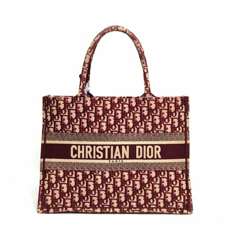 DIOR BookTote中號酒紅色帆布印花字母刺繡肩背包