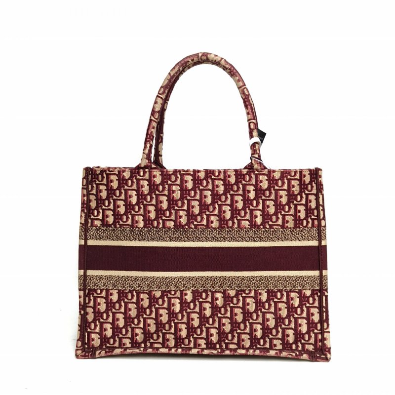 DIOR BookTote中號酒紅色帆布印花字母刺繡肩背包-2