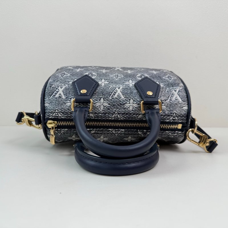 路易威登/Louis Vuitton Speedy 海軍藍老花手提斜背包-4
