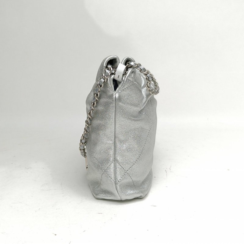 CHANEL 22BagTote托特包Mini銀色牛皮晶片銀扣肩背包-1