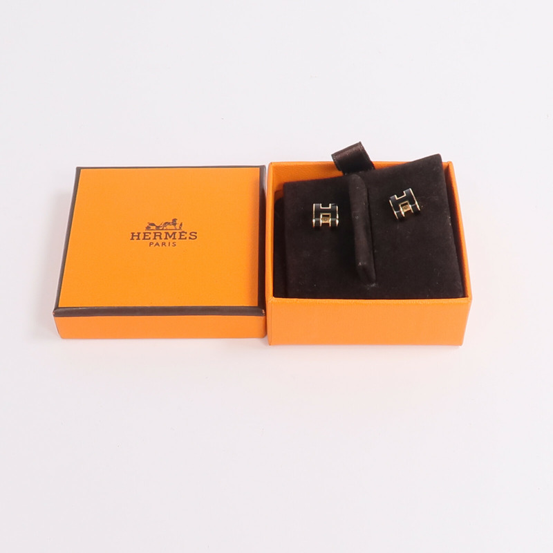 HERMES 金屬Mini Pop H Earrings耳環Noir-5
