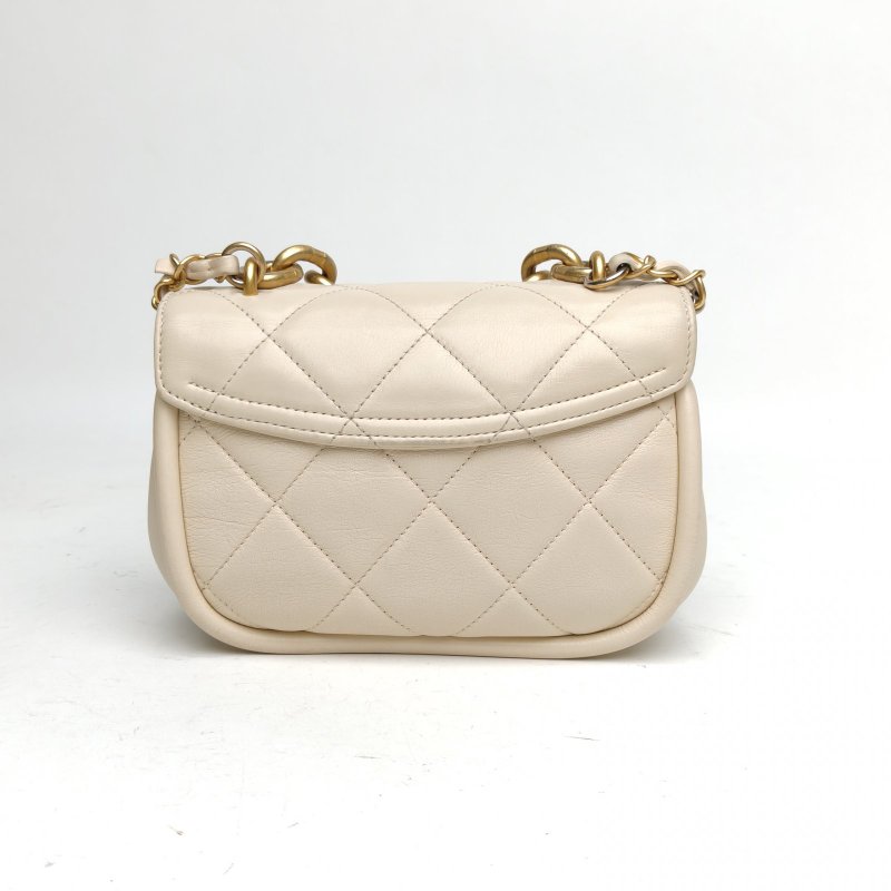 CHANEL 白色牛皮晶片開金扣鏈條手柄馬鞍包肩背包-2