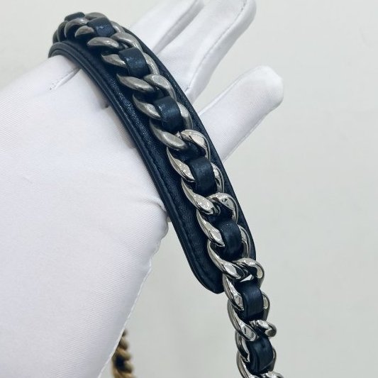 芯片款 香奈兒/Chanel 19Bag 菱格小號黑金羊皮 手提肩背斜背包-8
