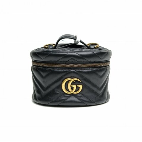 GUCCI GGMarmont手提化妝盒雙肩包Mini黑色牛皮肩背包