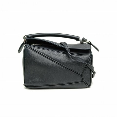 LOEWE Puzzle18幾何包迷你MINI黑色牛皮肩背包