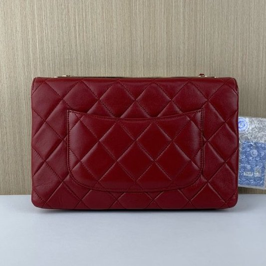 香奈兒/Chanel 紅色羊皮金扣風琴腋下包-7