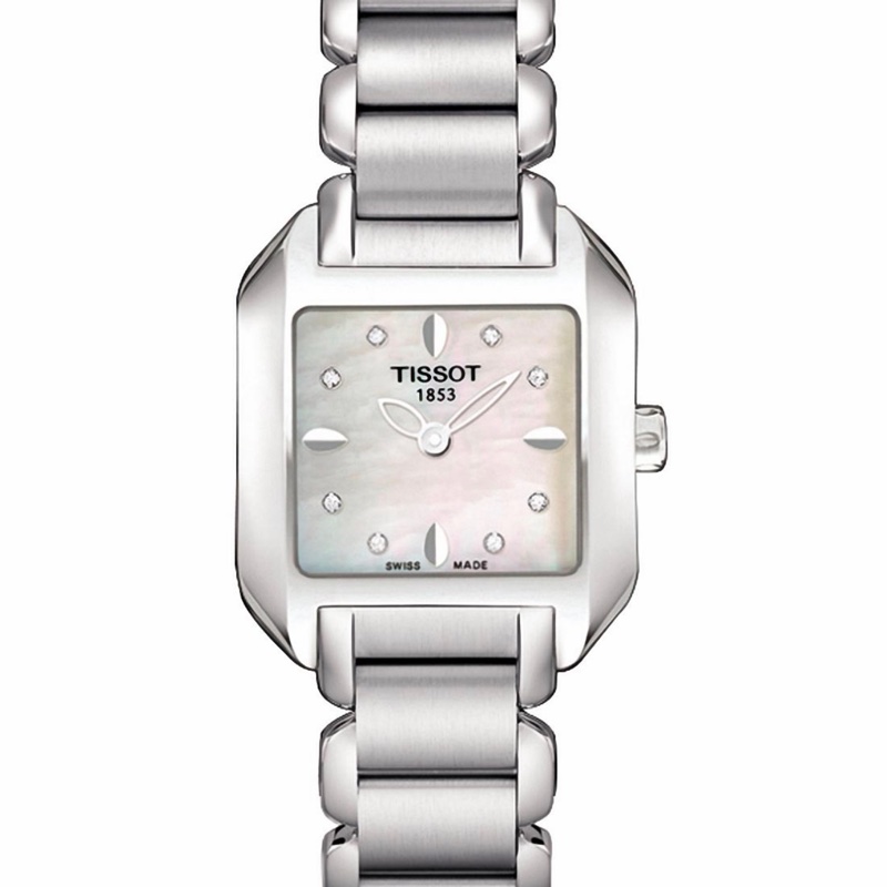 天梭T02.1.285.74 石英機芯 24x28mm 珍珠白貝母女士腕表-0