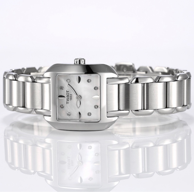 天梭T02.1.285.74 石英機芯 24x28mm 珍珠白貝母女士腕表-1